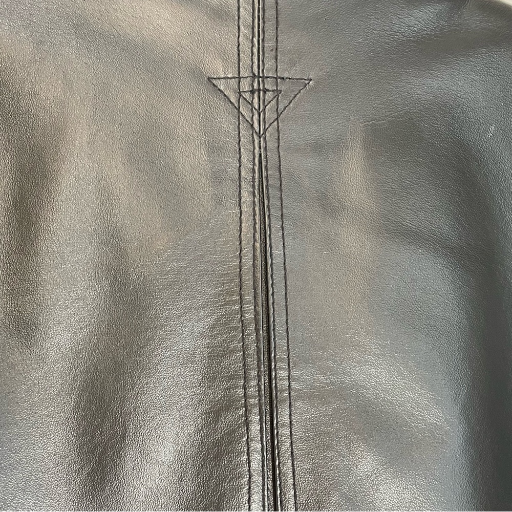 Vintage 90s Black Leather Jacket Large Minimalist Grunge Goth Biker Trench Coat - Picture 7 of 15